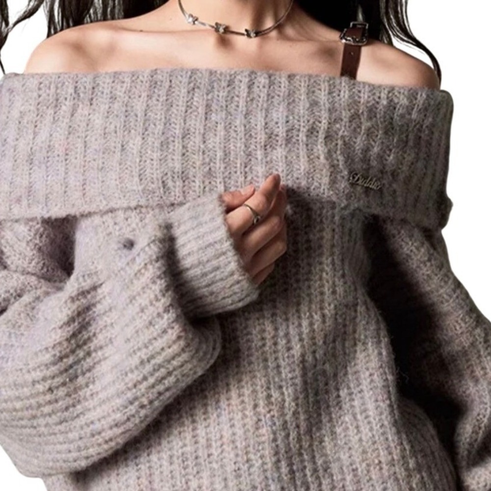 Diddi Moda Acubi Foldover Neck Knitted Pink Sweater Marbled Buckle Sweater SZ M